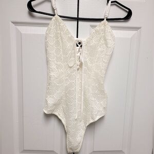 Lace-Up White PLT Bodysuit
